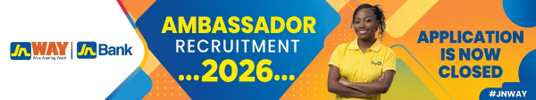 Banner announcing Ambassador Recruitment 2026 with JW Bank logos on the left and a smiling woman in a yellow shirt on the right; text reads 'AMBASSADOR RECRUITMENT 2026' and 'APPLICATION IS NOW CLOSED'.